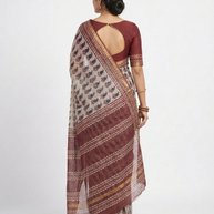 Offwhite Maroon Handblock Kota Cotton Saree