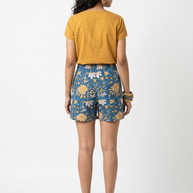 Blue Floral Handblock Cotton Shorts