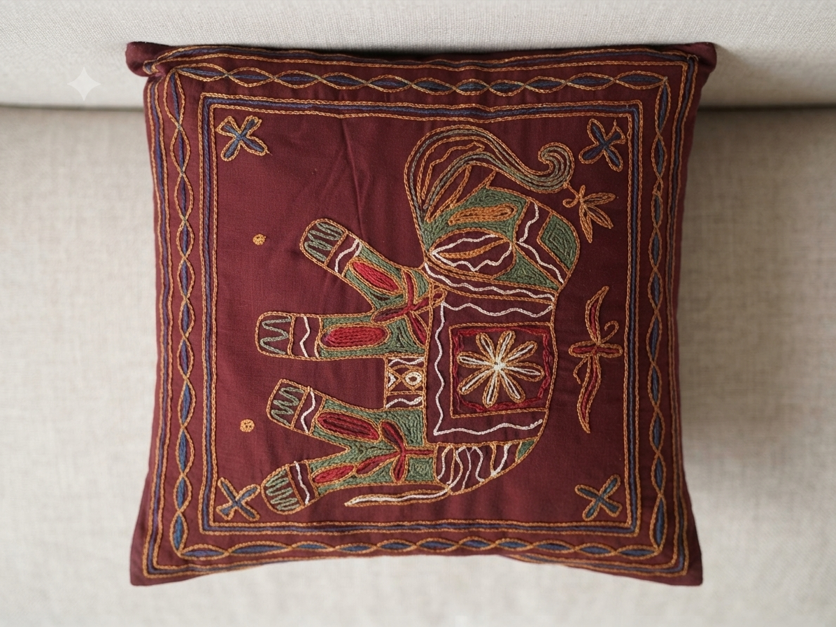 Maroon embroidery Cotton Cushion