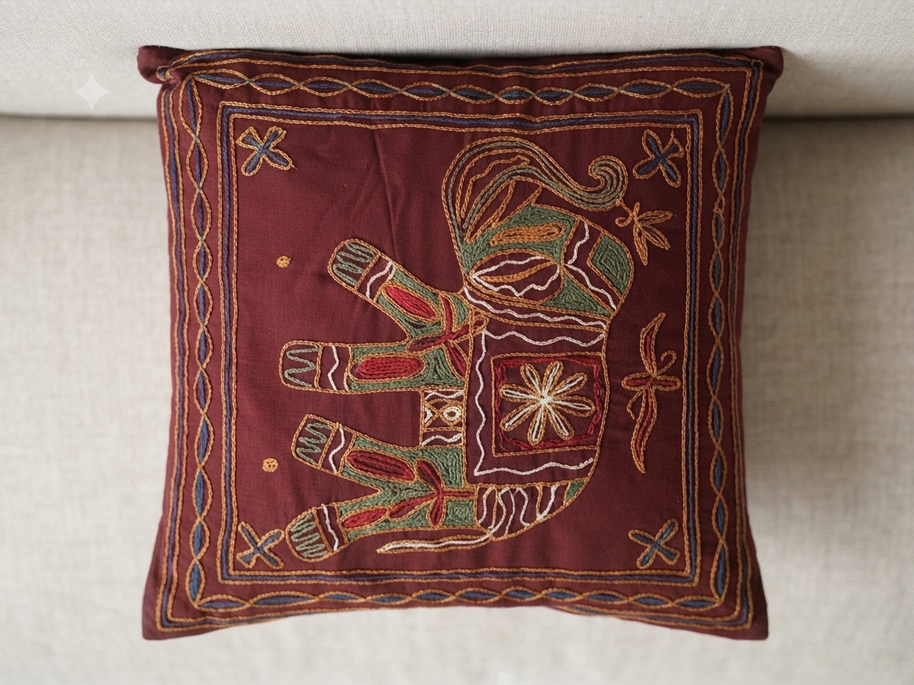 Maroon embroidery Cotton Cushion