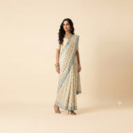 Cream Floral Silk Saree