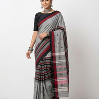 Grey Black Stripe Handwoven Cotton Saree