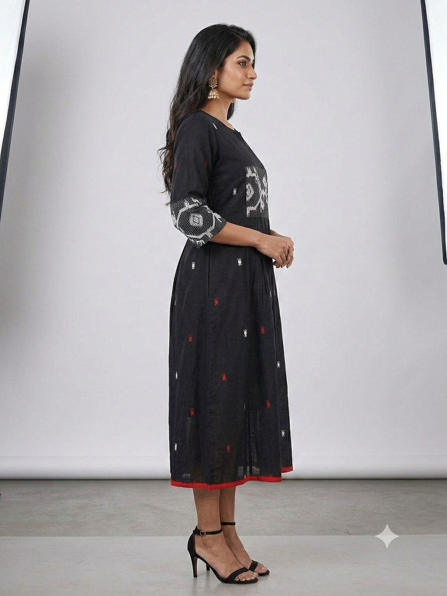 Black White Jamdani Cotton Dress