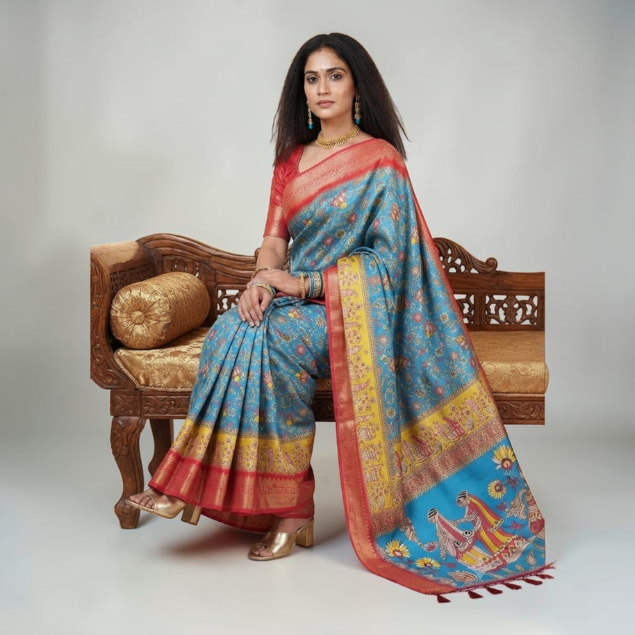 Blue Soft Litchi Silk Saree