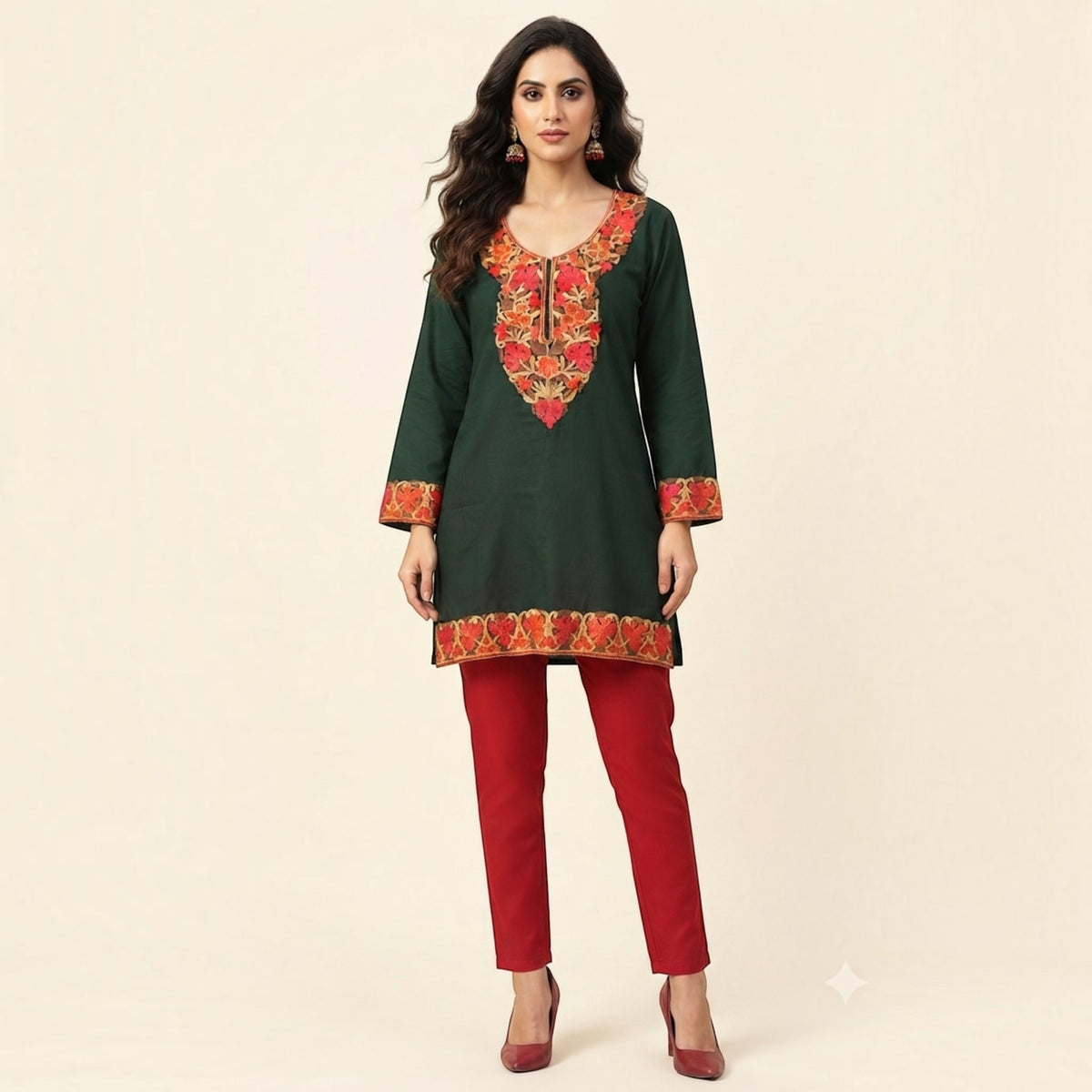 Dark Green Cotton Short Top