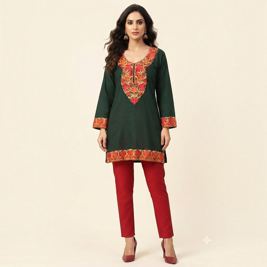 Dark Green Cotton Short Top
