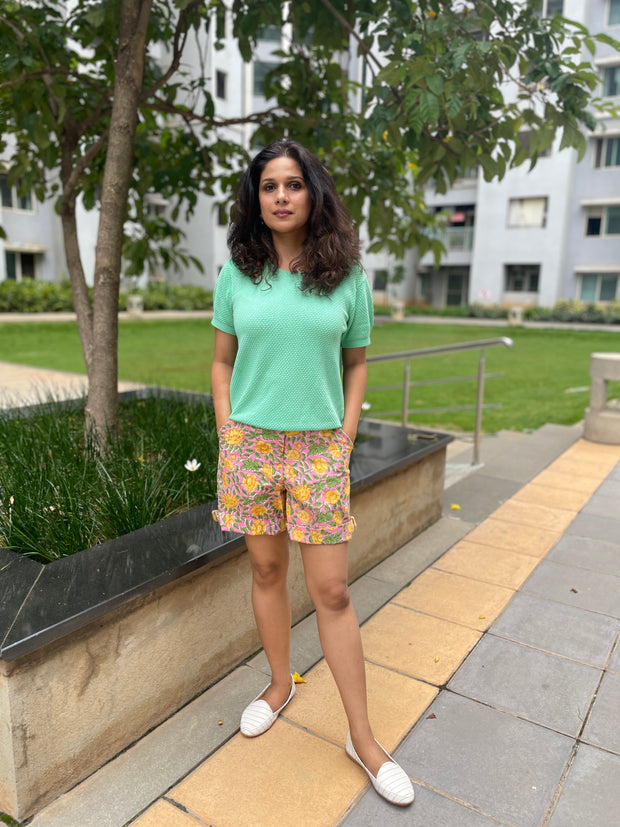 Hand Block Print Floral Shorts