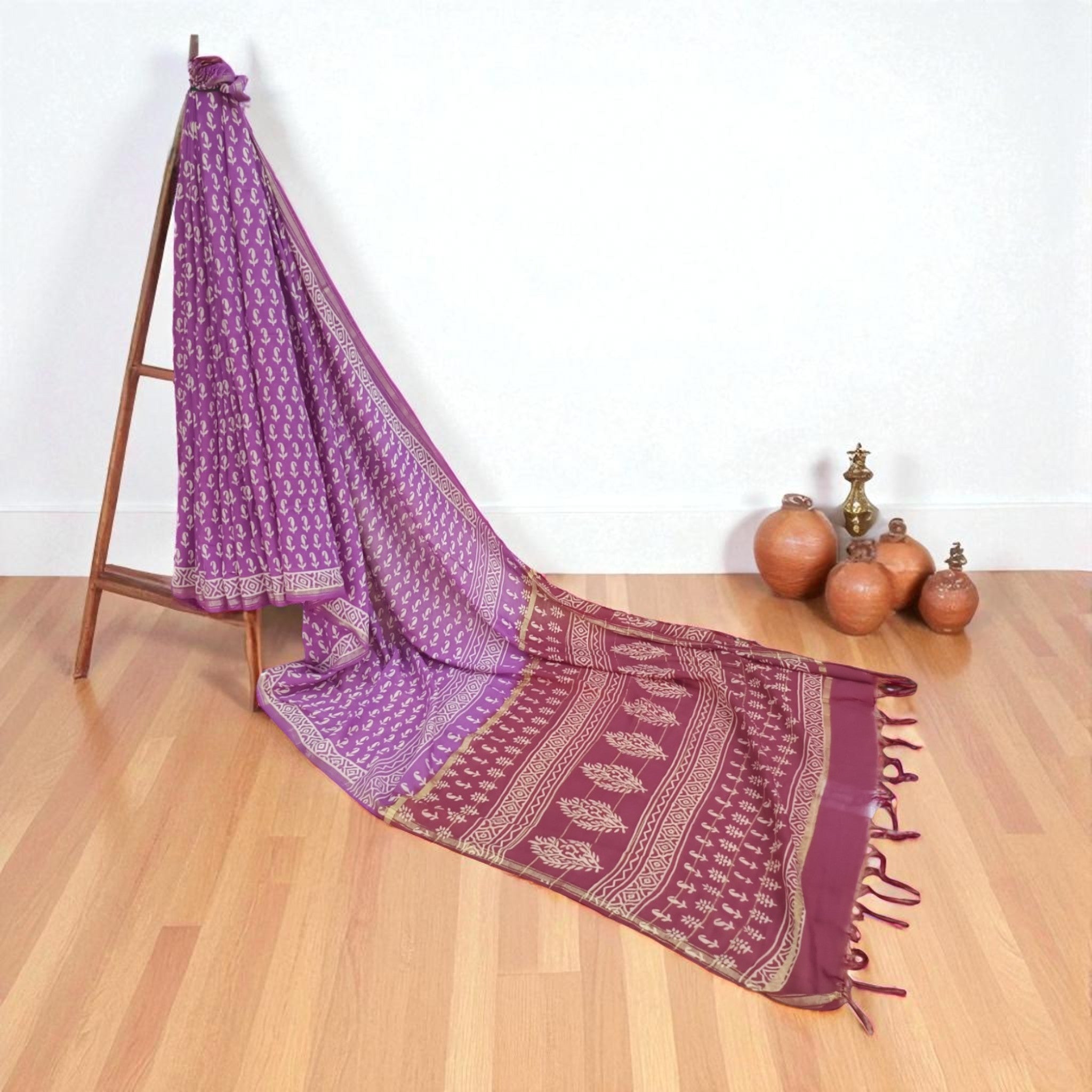 Neelika Handblock Cotton Chanderi Saree