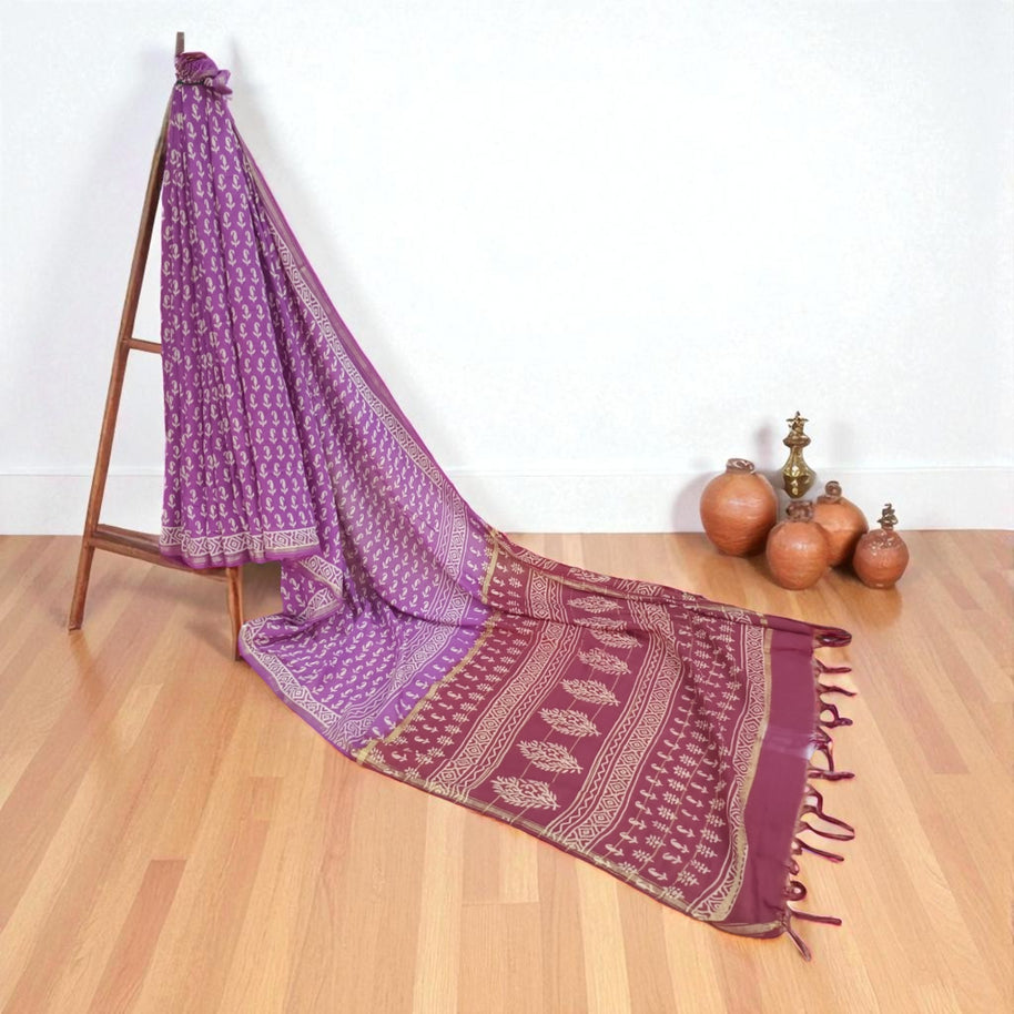 Neelika Handblock Cotton Chanderi Saree