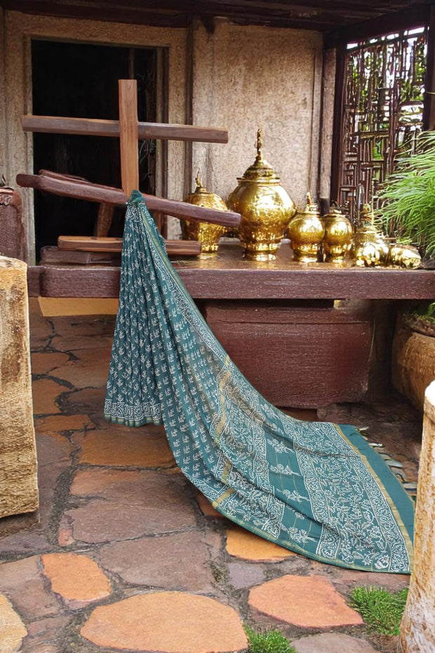 Aarvi Handblock Cotton Chanderi Saree