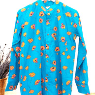Teal Blue Orange Floral Handblock Print Cotton Short Kurta