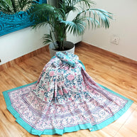 White Pink Handblock Print Double Bedsheet