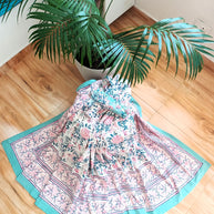 White Pink Handblock Print Double Bedsheet