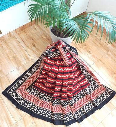 Black Cream Wave Handblock Print Double Bedsheet