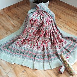 White Multi Handblock Print Double Bedsheet