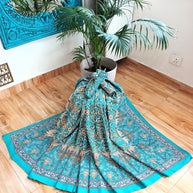 Blue Musturd Handblock Print Double Bedsheet