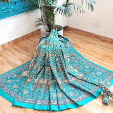 Blue Musturd Handblock Print Double Bedsheet