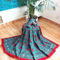 Green Multi Handblock Print Double Bedsheet