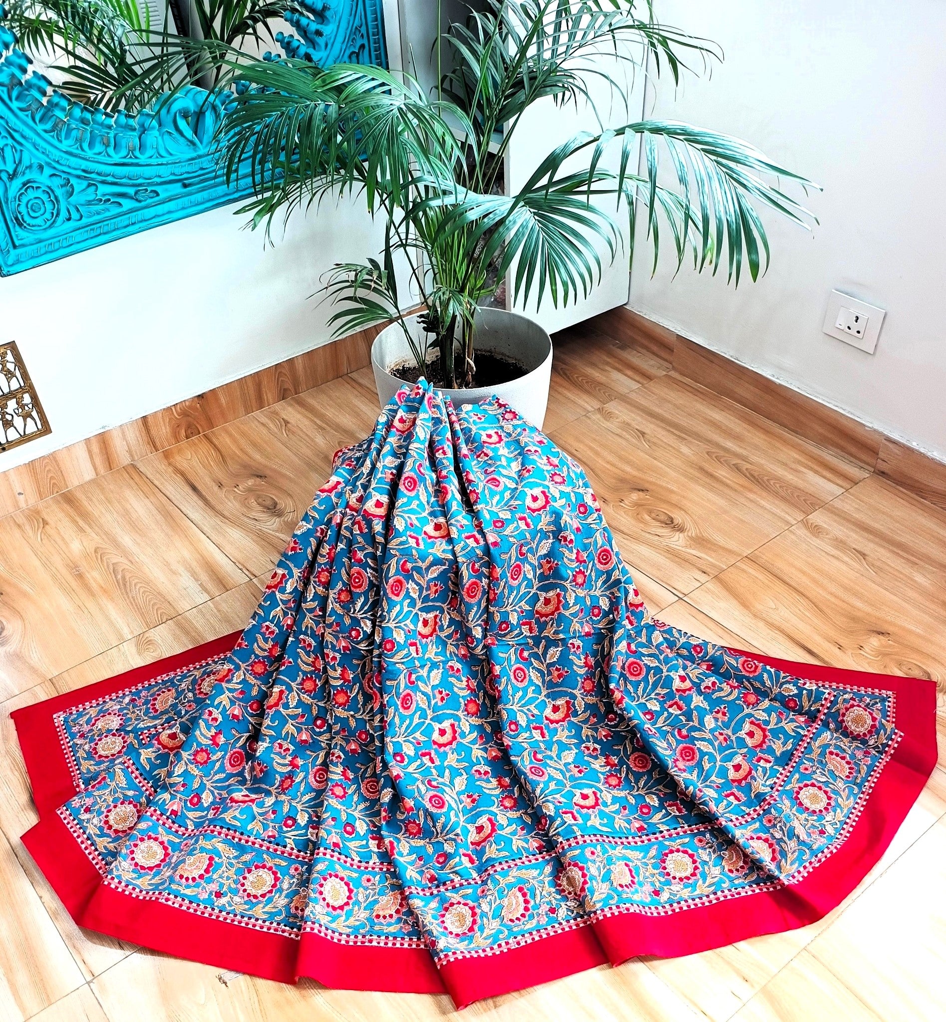 Royal Blue Maroon Handblock Print Double Bedsheet