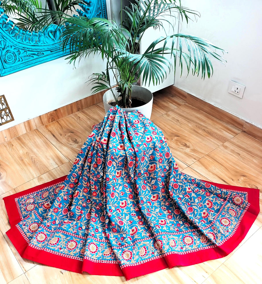 Royal Blue Maroon Handblock Print Double Bedsheet