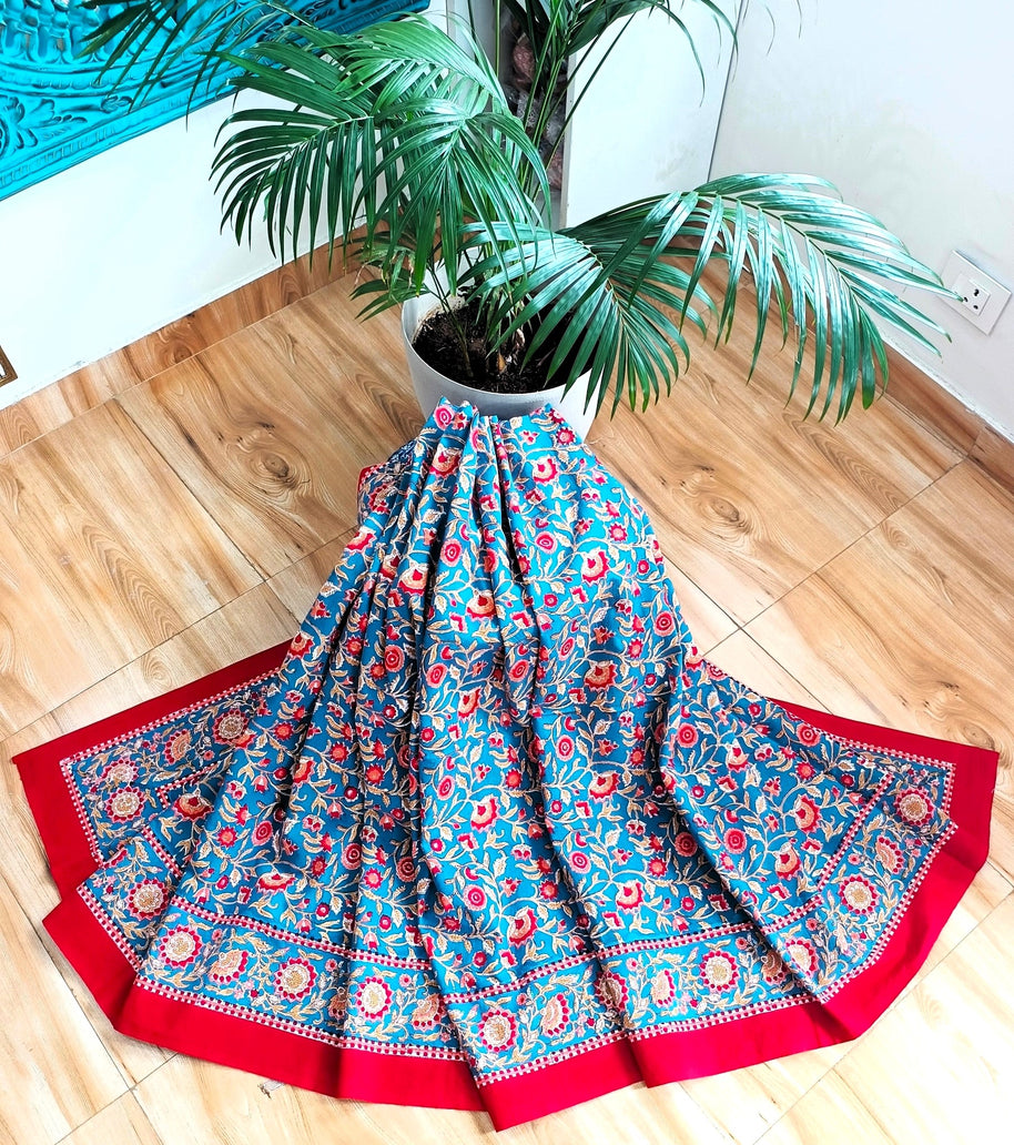 Royal Blue Maroon Handblock Print Double Bedsheet