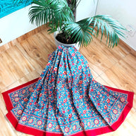 Royal Blue Maroon Handblock Print Double Bedsheet