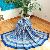 Navy Blue White Handblock Print Double Bedsheet