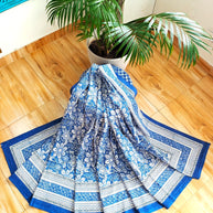 Navy Blue White Handblock Print Double Bedsheet