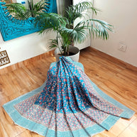 Blue Pink Handblock Print Double Bedsheet