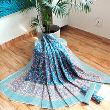 Blue Pink Handblock Print Double Bedsheet