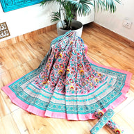 Pink Multi Handblock Print Double Bedsheet