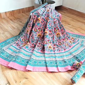 Pink Multi Handblock Print Double Bedsheet