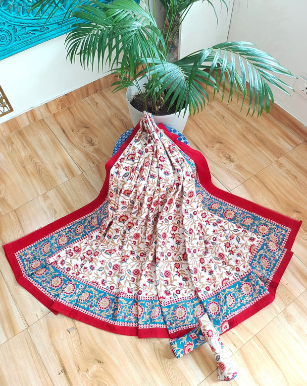 White Musturd Handblock Print Double Bedsheet