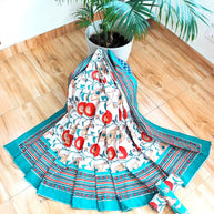 White Orange Handblock Print Double Bedsheet