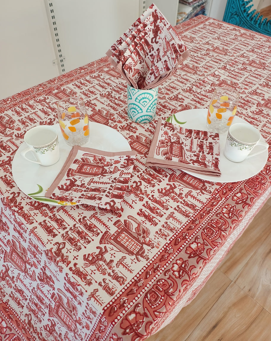 Handblock Print Cotton 6 Seater Rectangular Table Cover