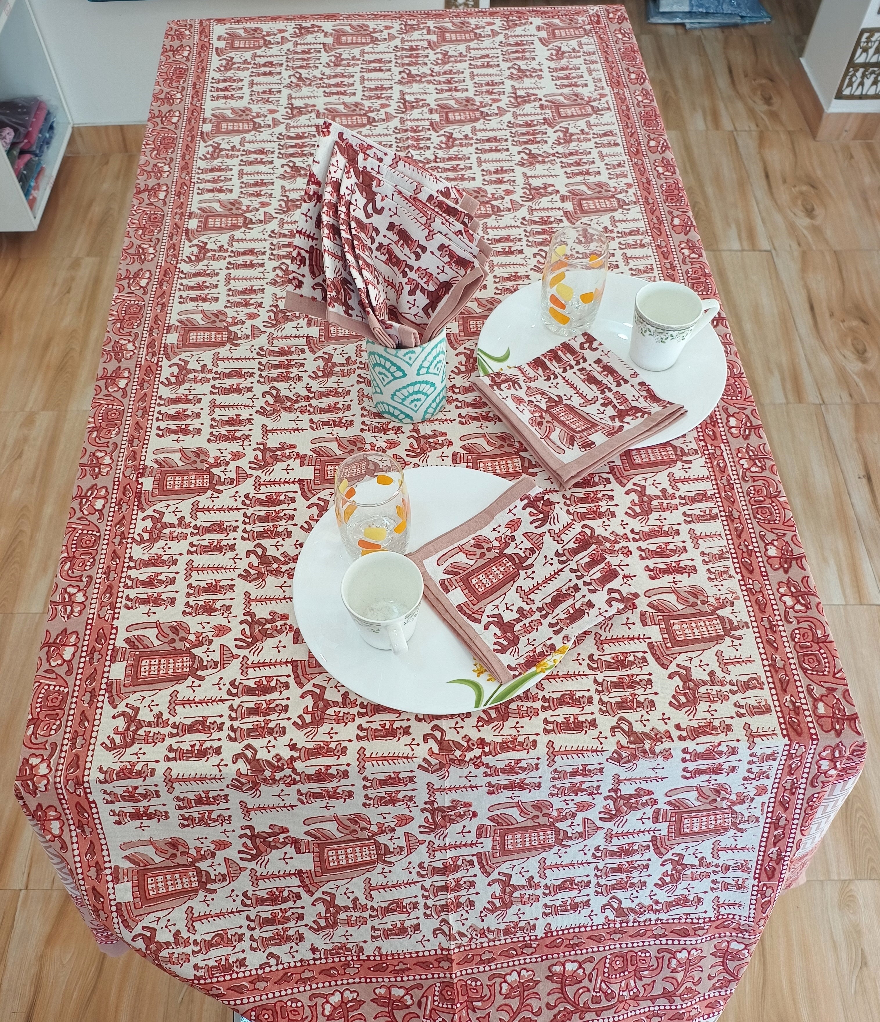 Handblock Print Cotton 6 Seater Rectangular Table Cover