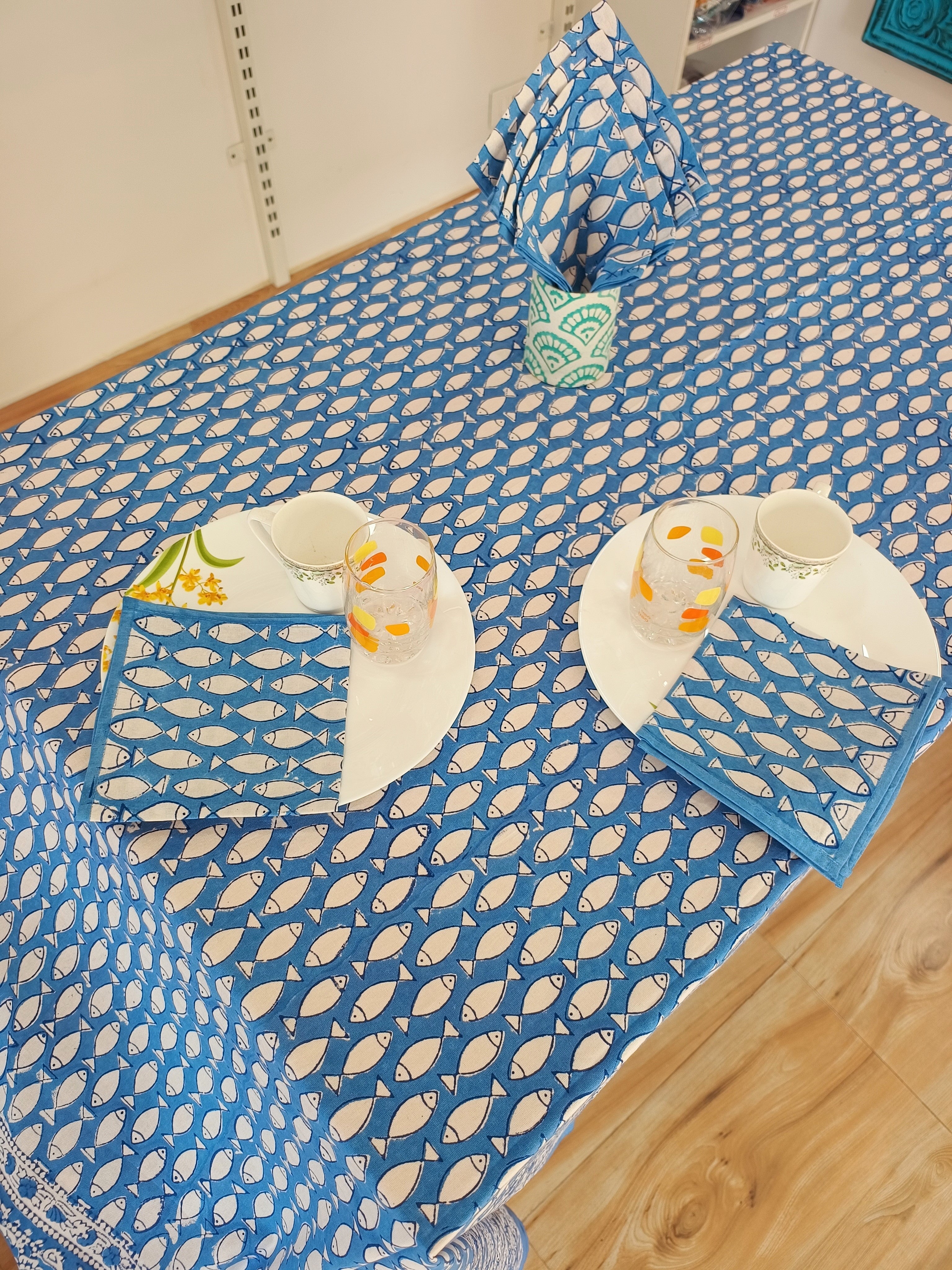 Handblock Print Cotton 6 Seater Rectangular Table Cover