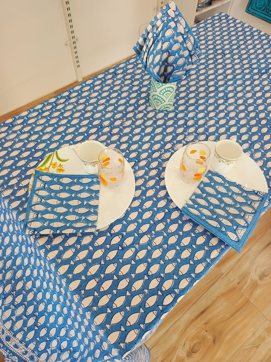 Handblock Print Cotton 6 Seater Rectangular Table Cover