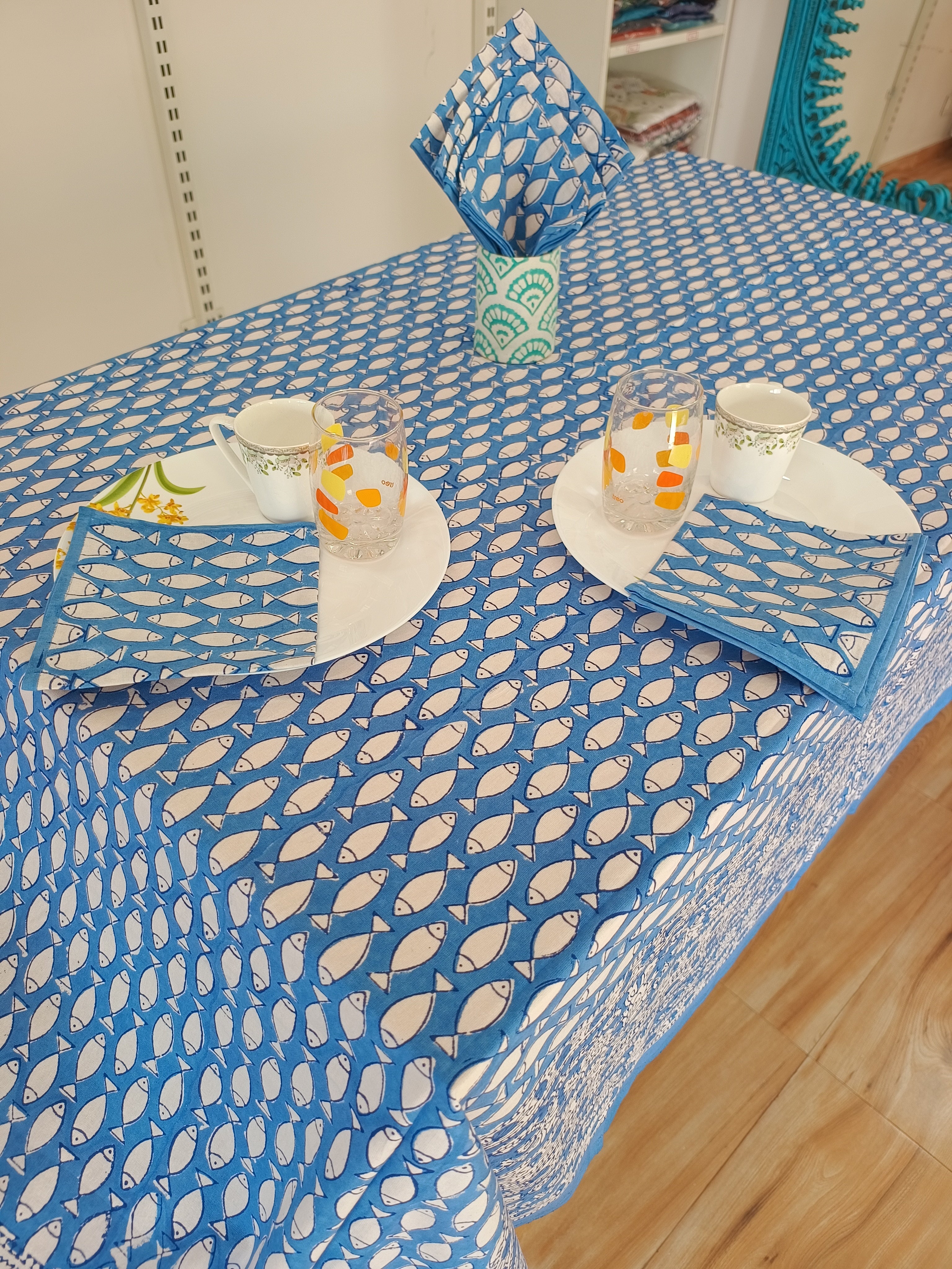 Handblock Print Cotton 6 Seater Rectangular Table Cover