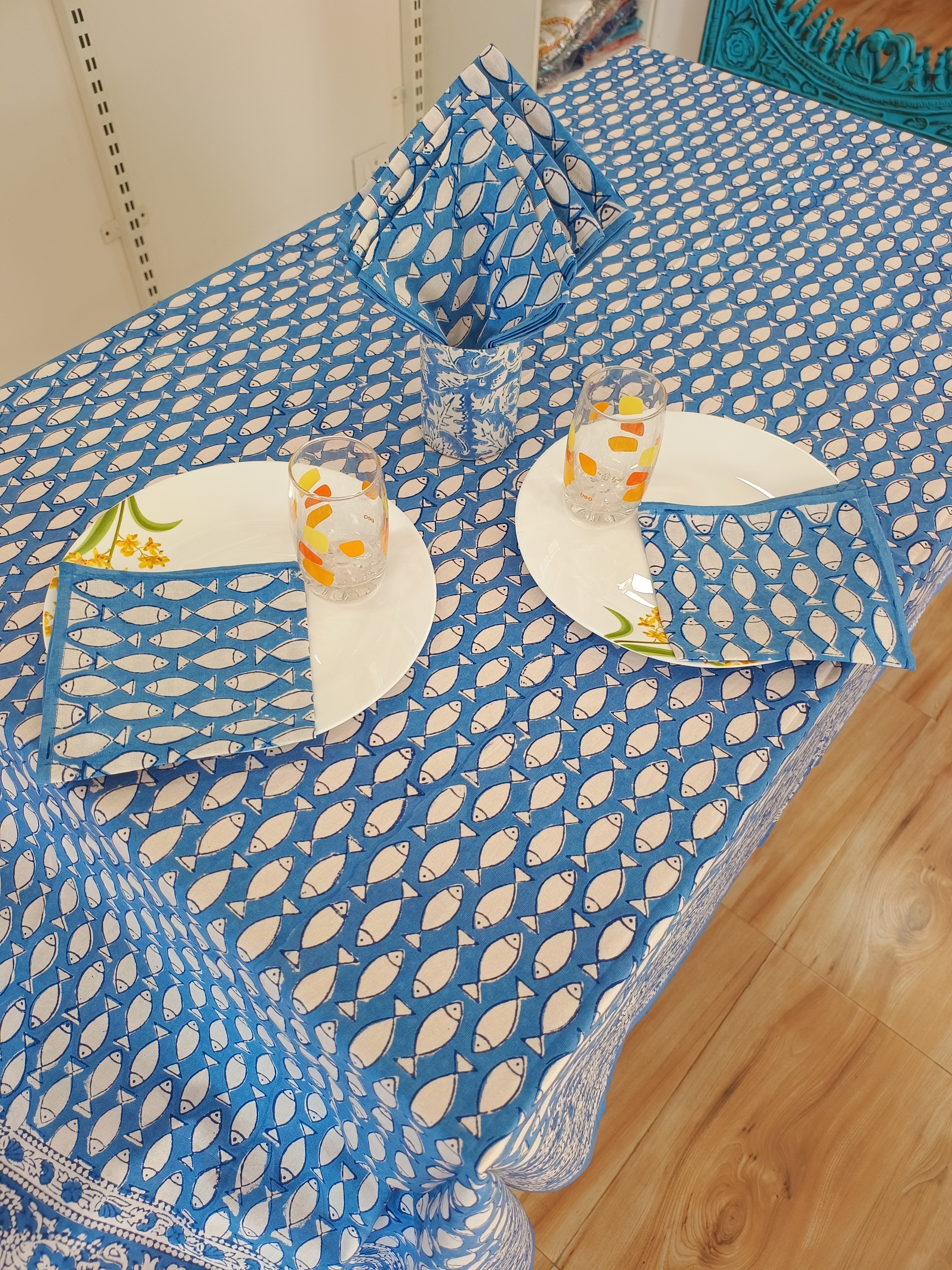 Handblock Print Cotton 6 Seater Rectangular Table Cover