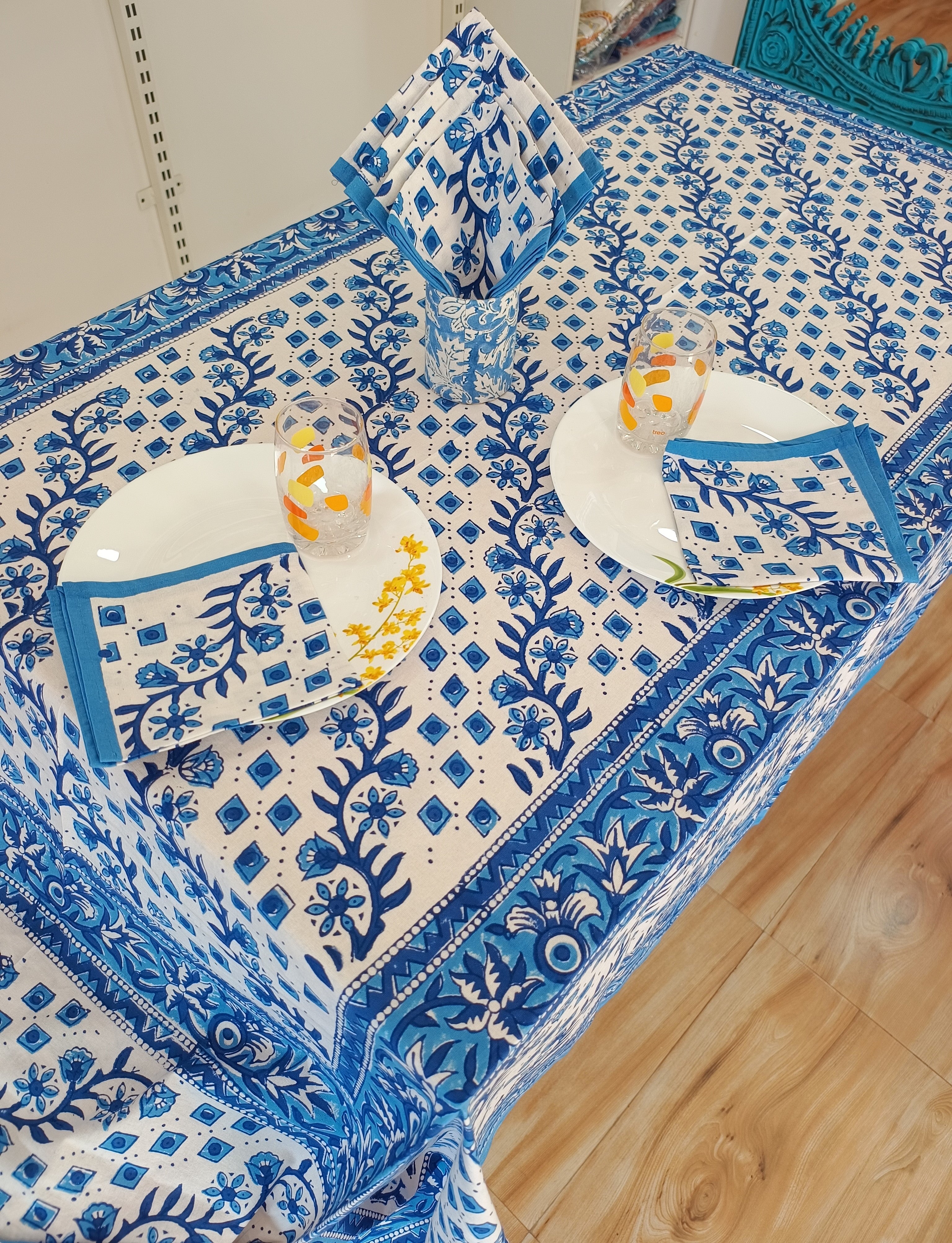 Handblock Print Cotton 6 Seater Rectangular Table Cover