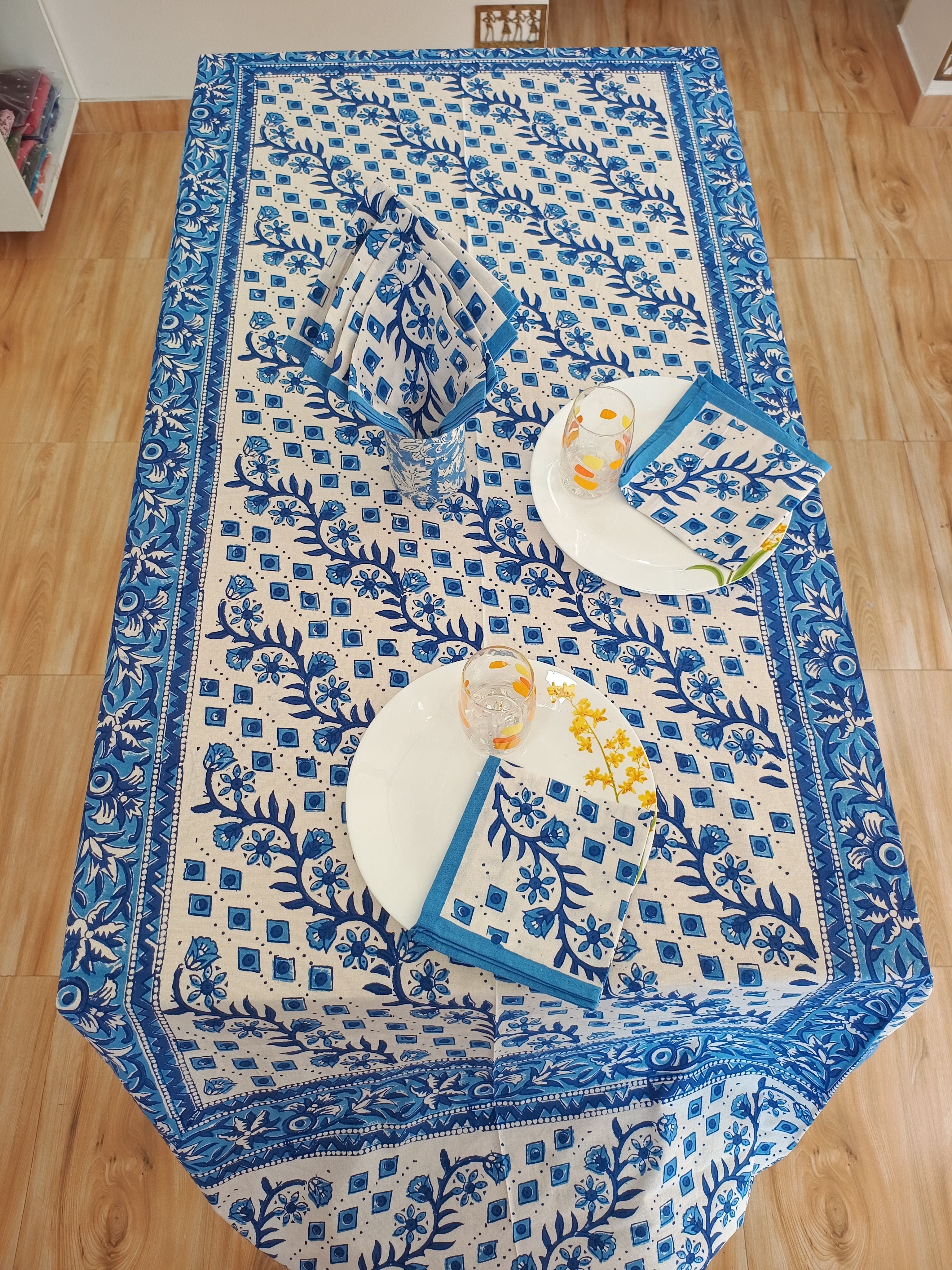 Handblock Print Cotton 6 Seater Rectangular Table Cover