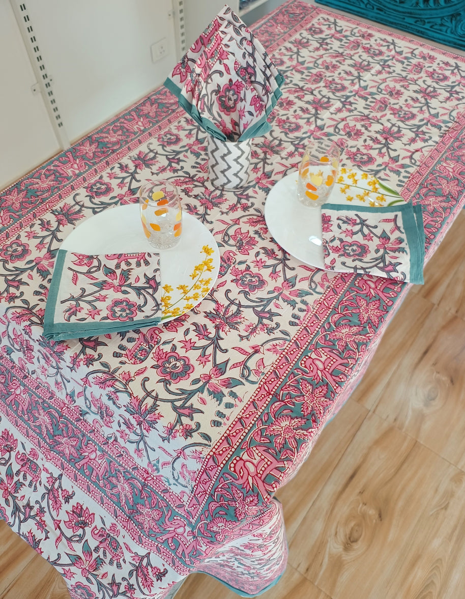 Handblock Print Cotton 6 Seater Rectangular Table Cover