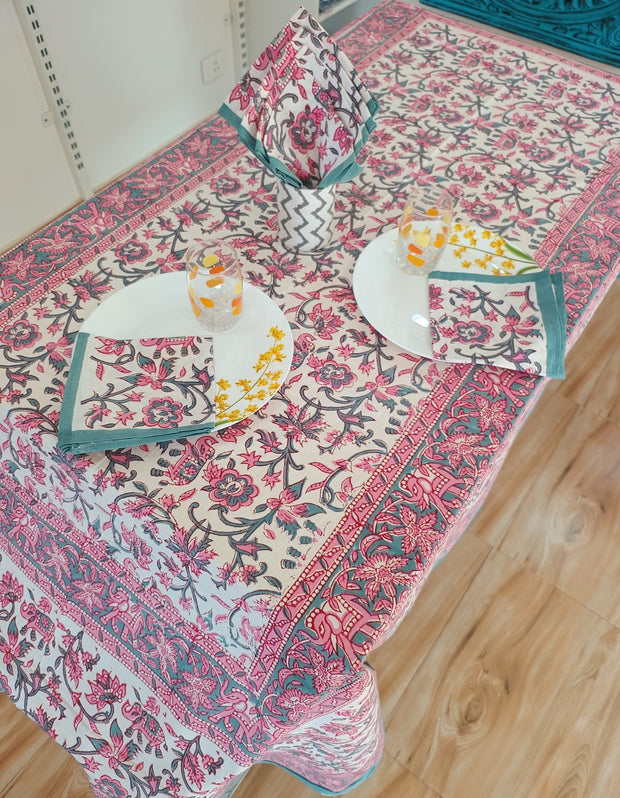 Handblock Print Cotton 6 Seater Rectangular Table Cover