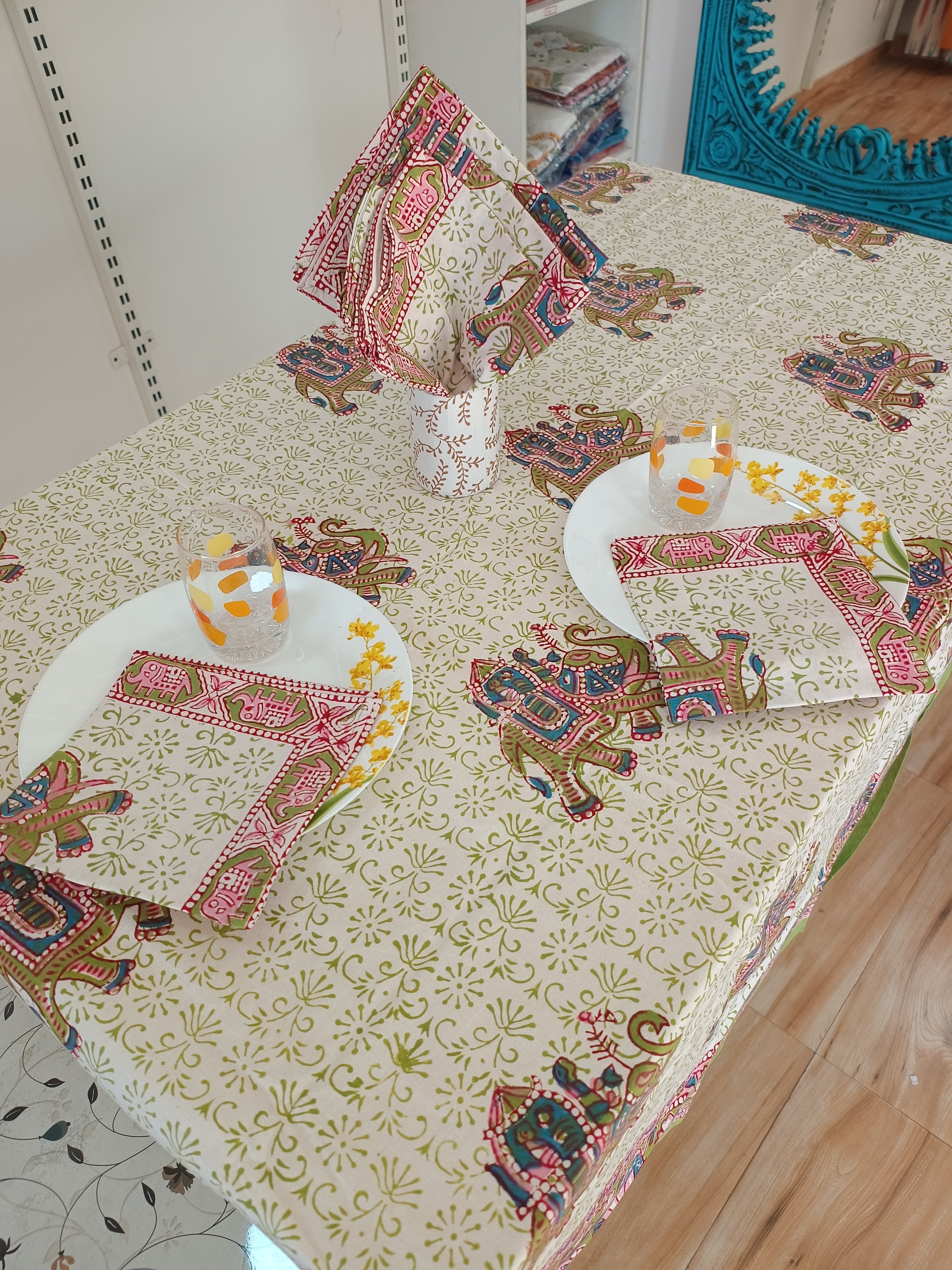 Handblock Print Cotton 8 Seater Round Table Cover