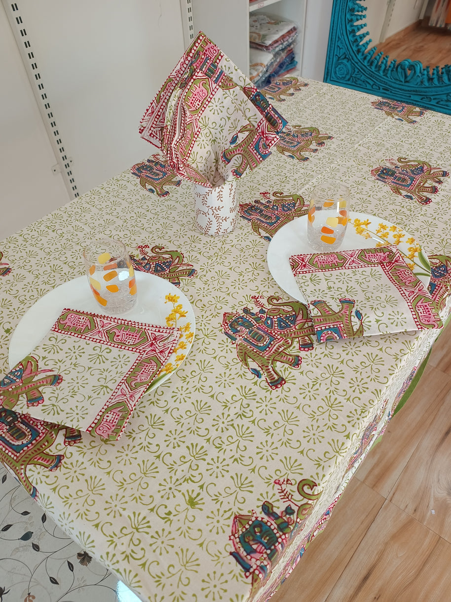 Handblock Print Cotton 8 Seater Round Table Cover