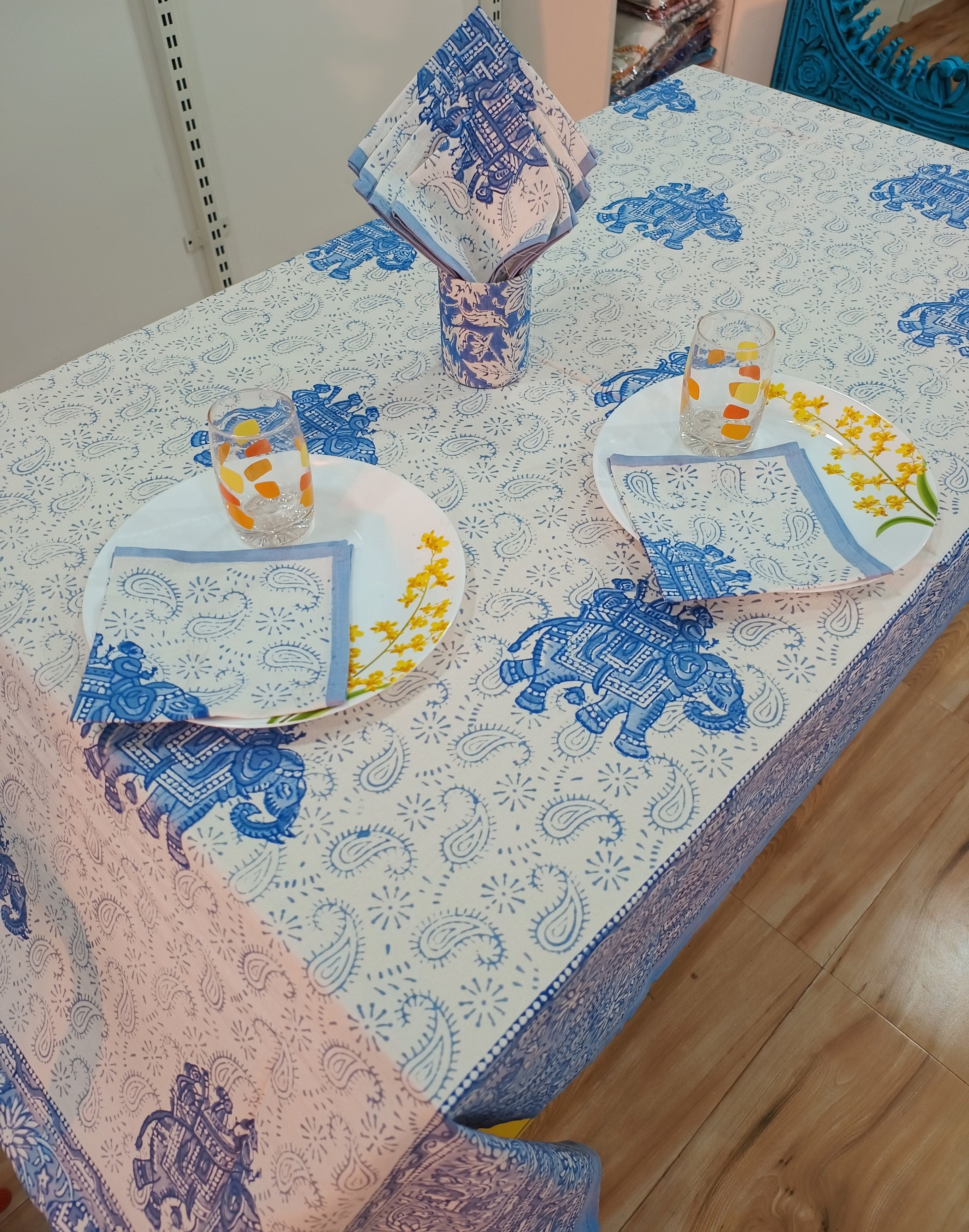 Handblock Print Cotton 6 Seater Rectangular Table Cover