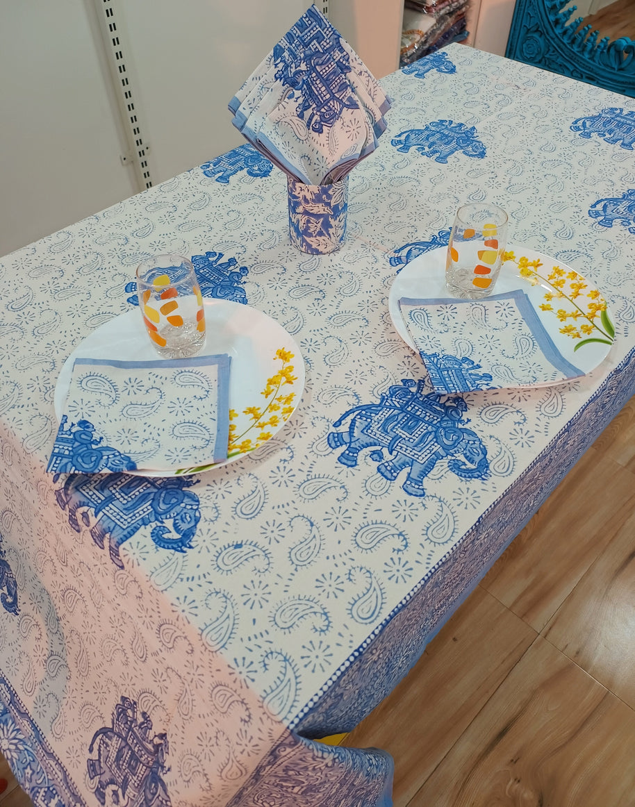 Handblock Print Cotton 6 Seater Rectangular Table Cover