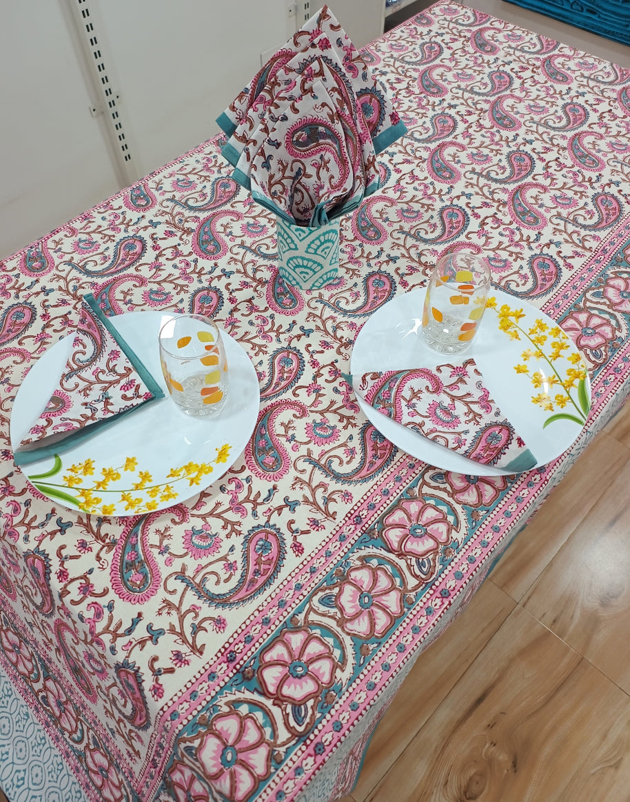 Handblock Print Cotton 6 Seater Rectangular Table Cover