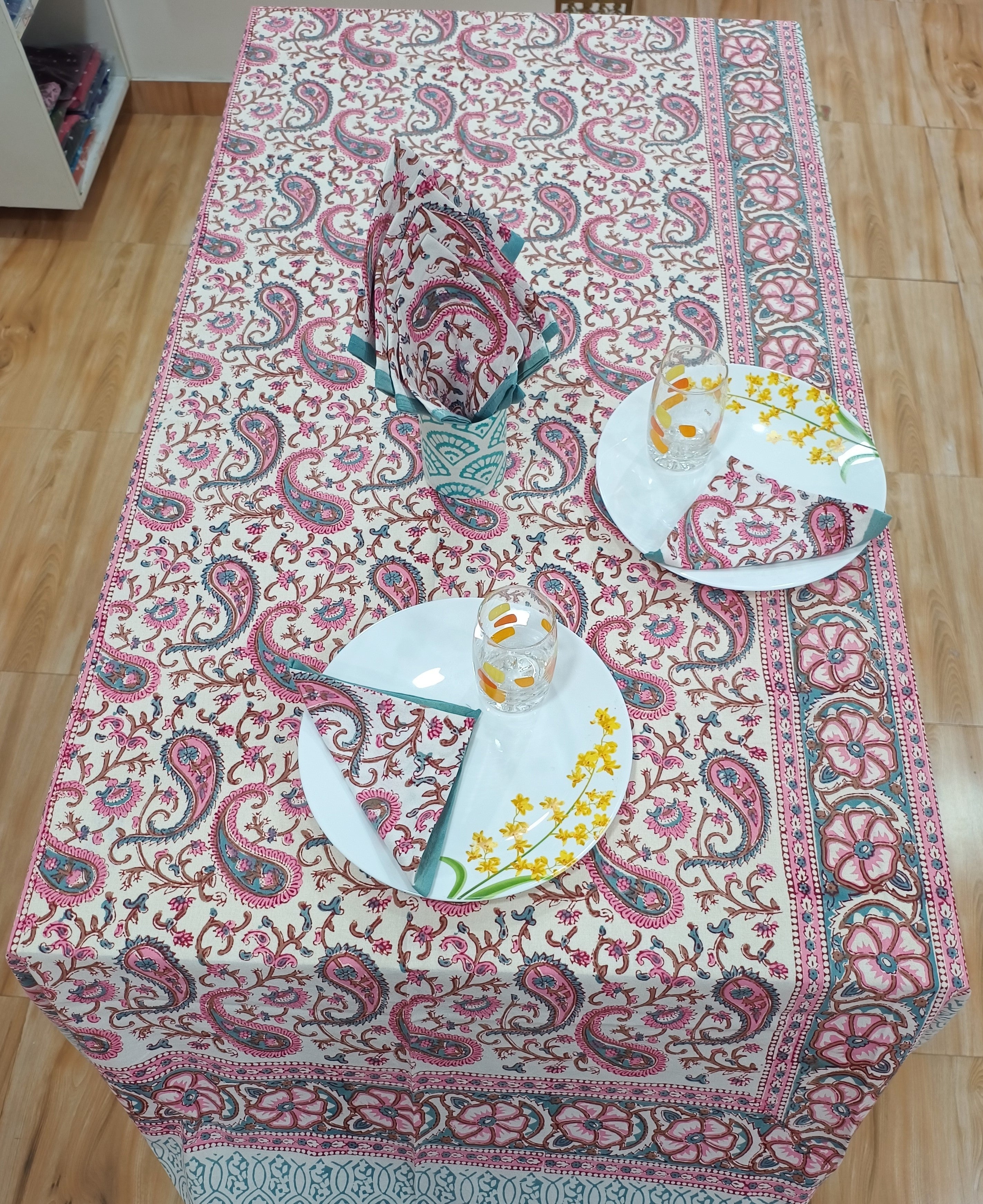 Handblock Print Cotton 6 Seater Rectangular Table Cover